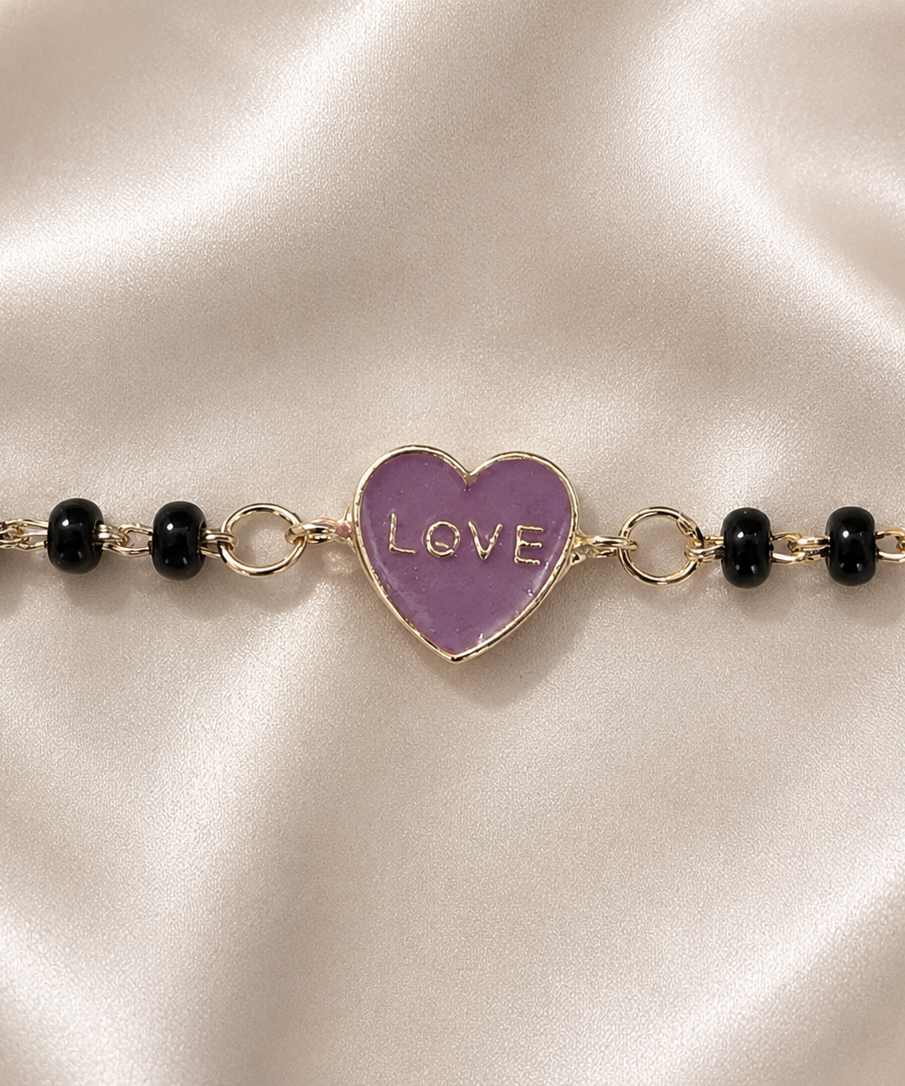 Purple "LOVE" Heart Enamel Nazariya - 925 Sterling Silver Protective Bracelet for Kids