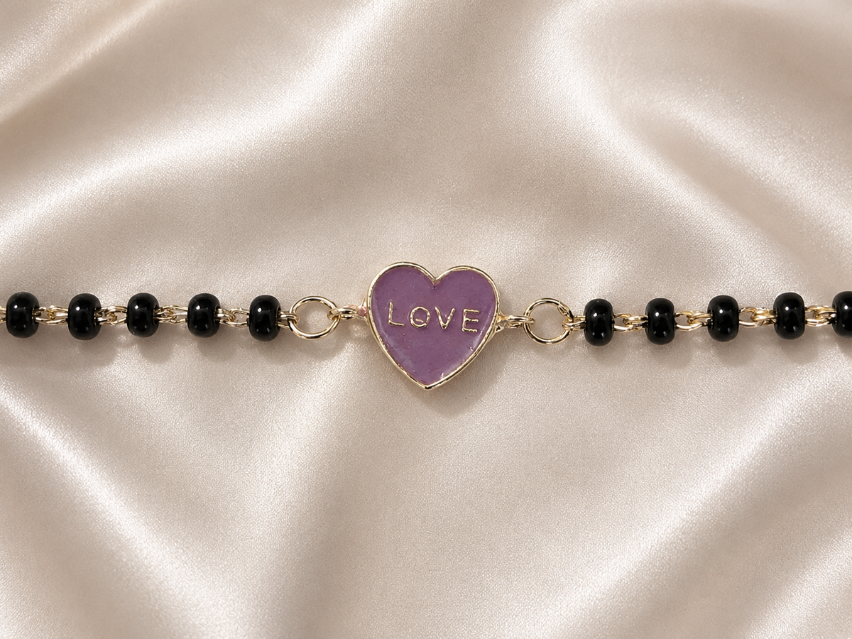 Purple "LOVE" Heart Enamel Nazariya - 925 Sterling Silver Protective Bracelet for Kids