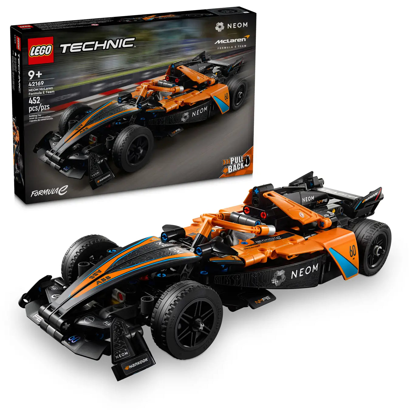 Lego Technic 42169 NEOM McLaren Formula E Team Race Car Toy Set with Double Pull-Back Action and Steering, Authentic Motorsport Engineering Building Kit for Boys and Girls Aged 9 and Up (452 Pieces)