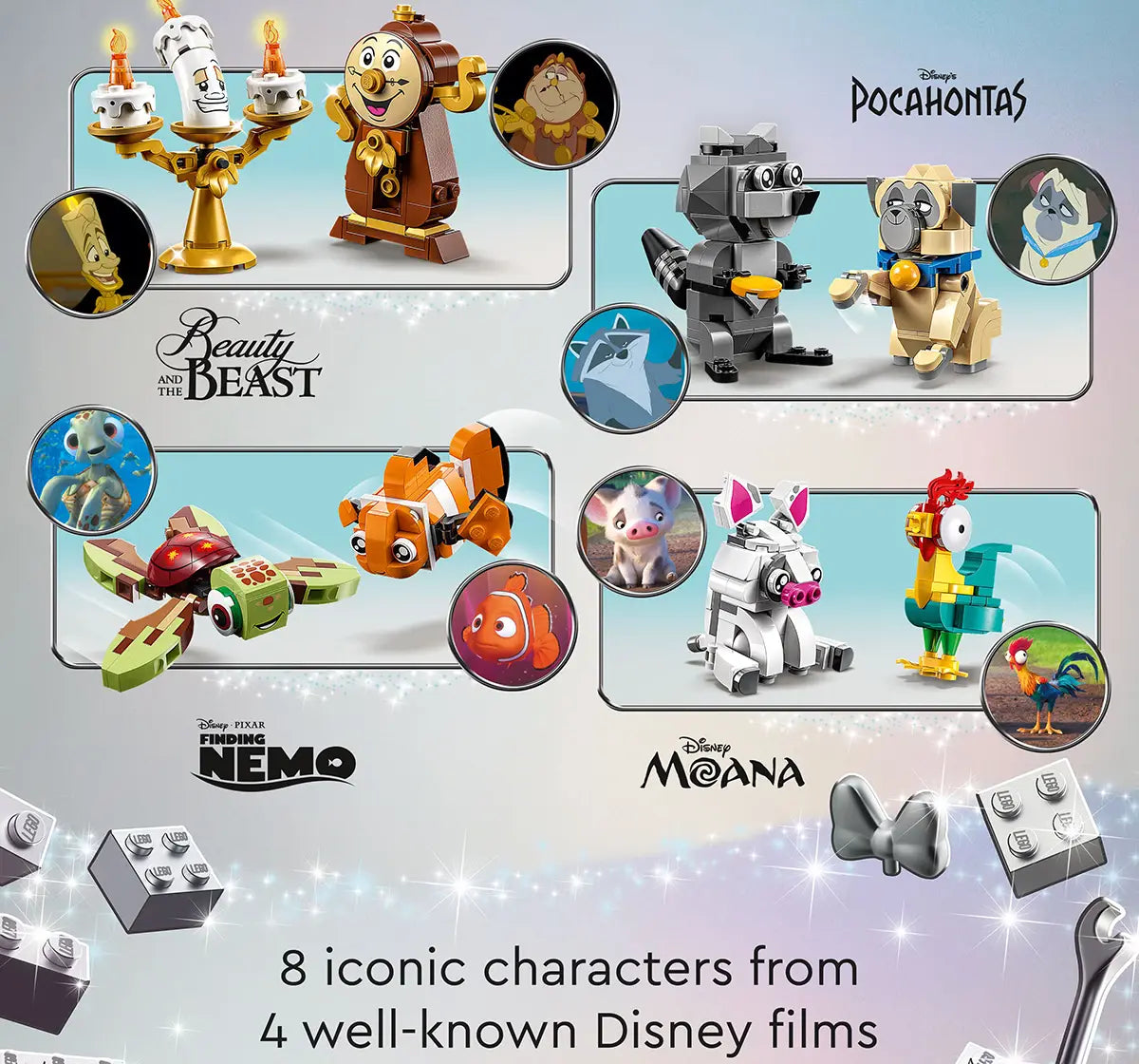 Lego Disney Duos 43226 – Buildable Disney Companions from Beauty and the Beast, Moana, Finding Nemo & Pocahontas – 553 Pieces – Posable Display Figures for Kids Aged 6+