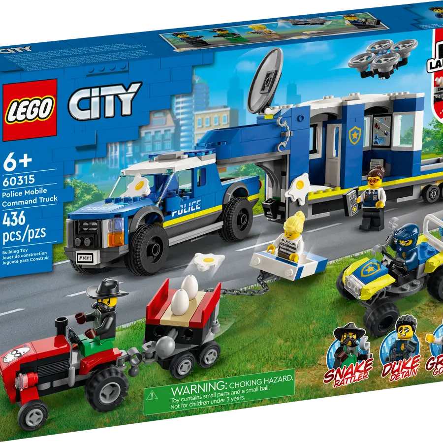 LEGO City 60315 Police Mobile Command Truck Building Set – 436 Pieces with Mini-Figures, Tractor, Drone, Jailbreak Feature, and Crook Accessories – Creative Play for Kids Ages 6+