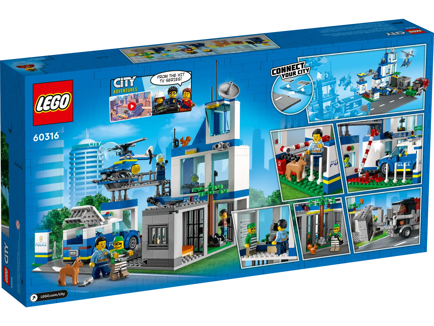 LEGO City 60316 Police Station Building Set – 668 Pieces with 5 Minifigures, Escape Motorcycle, Dog Figure, and Police Vehicle – Creative Play for Kids Ages 6+