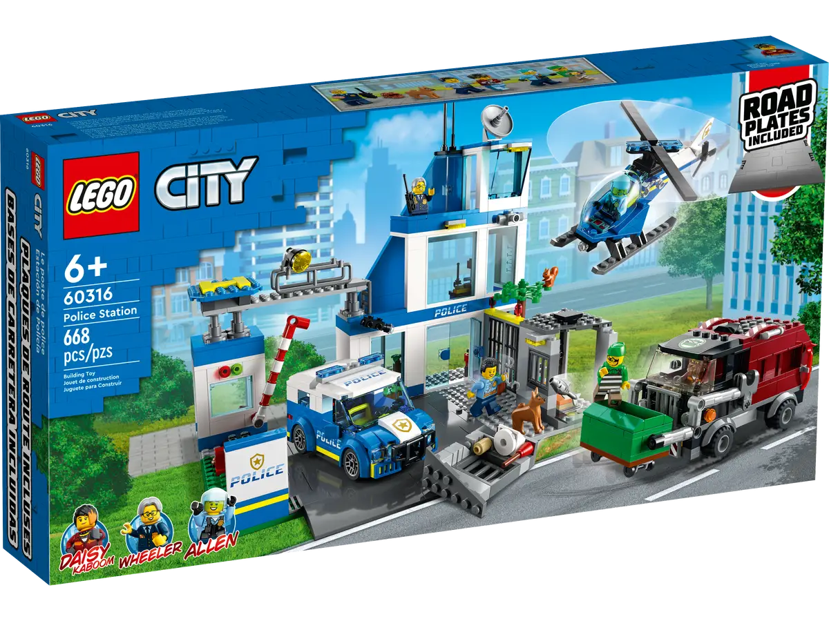 LEGO City 60316 Police Station Building Set – 668 Pieces with 5 Minifigures, Escape Motorcycle, Dog Figure, and Police Vehicle – Creative Play for Kids Ages 6+