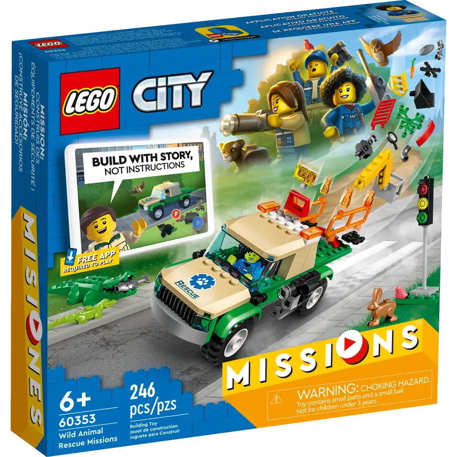 LEGO City 60353 Wild Animal Rescue Missions – 246 Pieces – Interactive Building Kit for Kids 6+ with Mission Scenarios, Animal Figures, and Minifigures