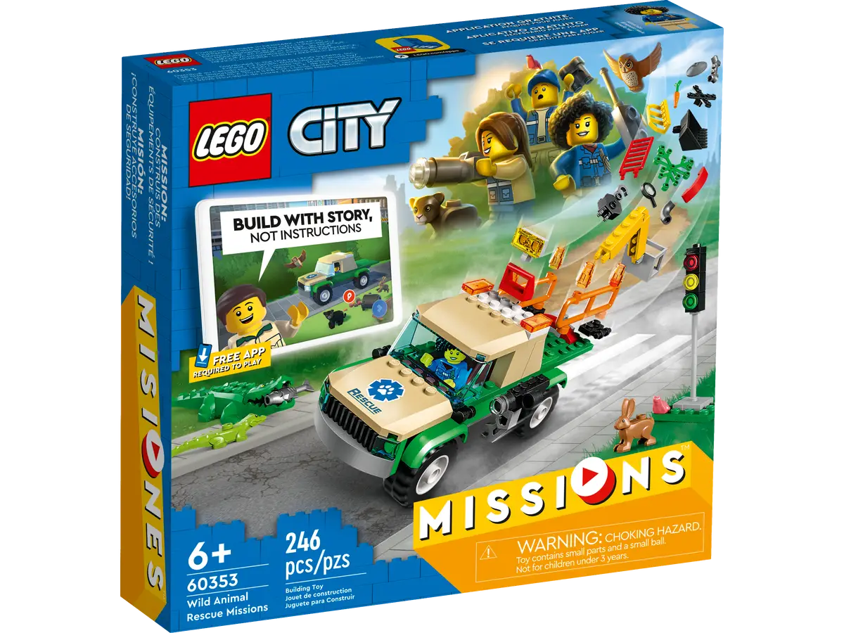 LEGO City 60353 Wild Animal Rescue Missions – 246 Pieces – Interactive Building Kit for Kids 6+ with Mission Scenarios, Animal Figures, and Minifigures