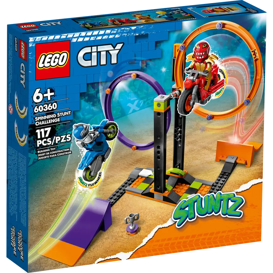 LEGO City 60360 Spinning Stunt Challenge – 117 Pieces – Buildable Stunt Course with Motorcycle Toy and Minifigure for Ages 6+