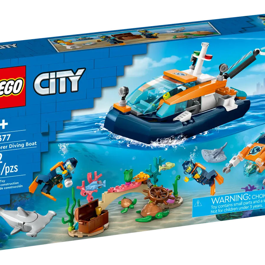 LEGO City 60377 Explorer Diving Boat Set – Adventure Play for Ages 5+ | 182 Pieces | Ocean Exploration Fun with Minifigures, Submarine, and Marine Life