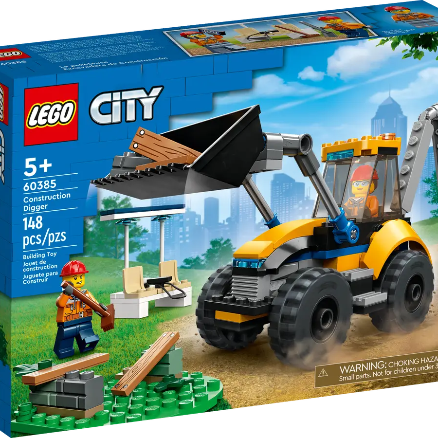 LEGO City 60385 Construction Digger Toy Set for Kids Aged 5+ | Interchangeable Attachments | Realistic Accessories | Creative Play for Budding Builders | 148 Pieces