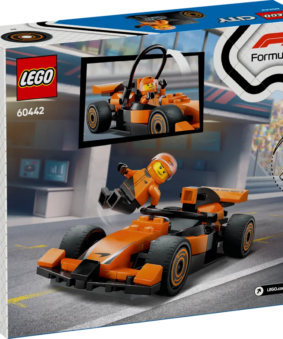 LEGO City F1 Driver with McLaren Race Car 60442 – 86 Piece Formula 1 Building Set, Orange Racing Car & Minifigure, Official McLaren Licensed Gift for Kids 6+