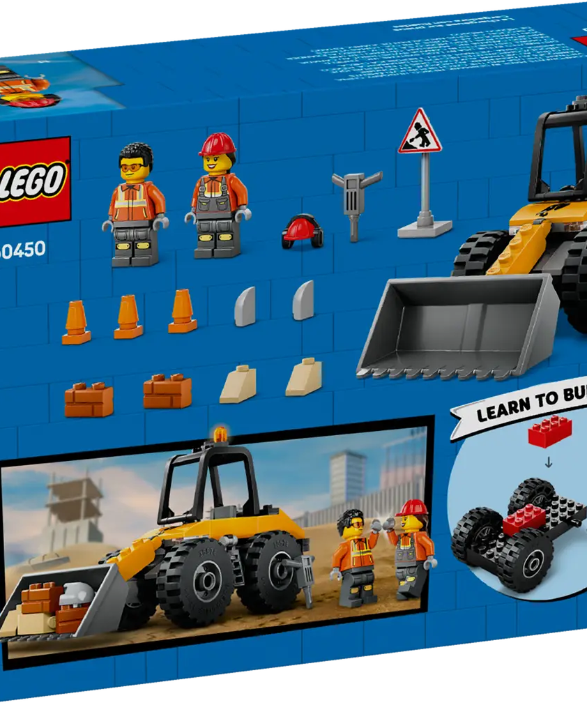 LEGO City Yellow Construction Wheel Loader 60450 – 81 Piece Building Kit for Kids 4+, Easy-Build Digger Toy with Minifigures, Realistic Wheels & Accessories, STEM Gift