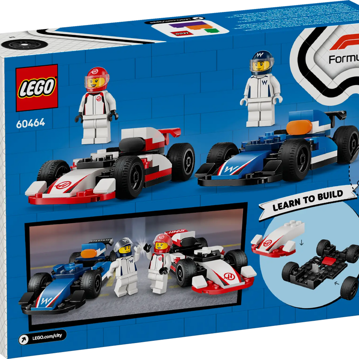 LEGO City 60464 Williams Racing & Haas F1 Team Race Cars, 2-in-1 Toy Building Set with Starter Bricks, 2 Minifigures, and Accessories for Kids Aged 4 and Up (92 Pieces)