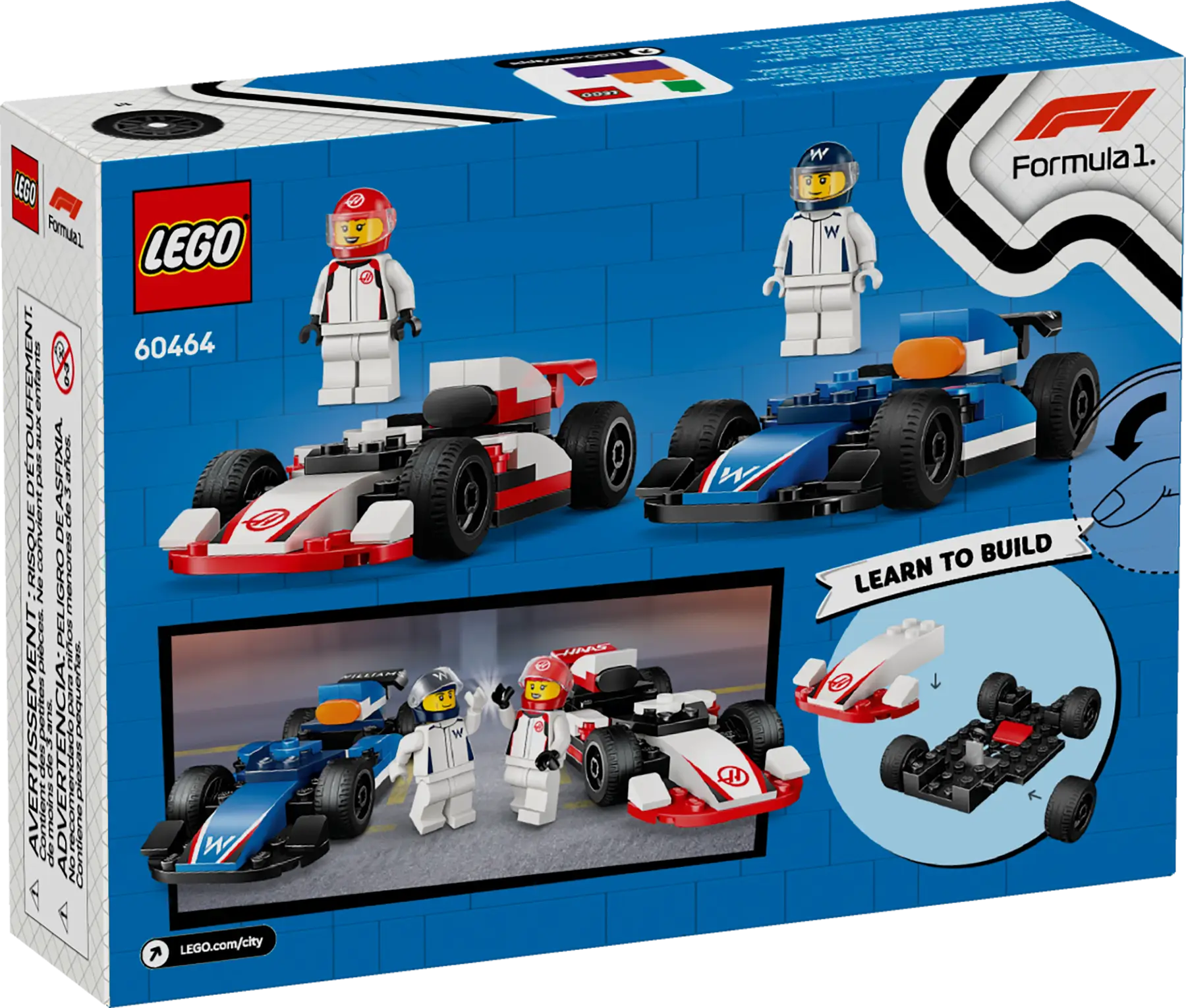 LEGO City 60464 Williams Racing & Haas F1 Team Race Cars, 2-in-1 Toy Building Set with Starter Bricks, 2 Minifigures, and Accessories for Kids Aged 4 and Up (92 Pieces)