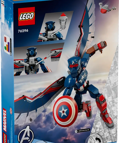 LEGO Marvel 76296 New Captain America Construction Figure, Fully Posable Superhero Action Figure with Iconic Shield, Detachable Redwing Drone, and Buildable Wings, Toy for Kids Aged 8+ (359 Pieces)