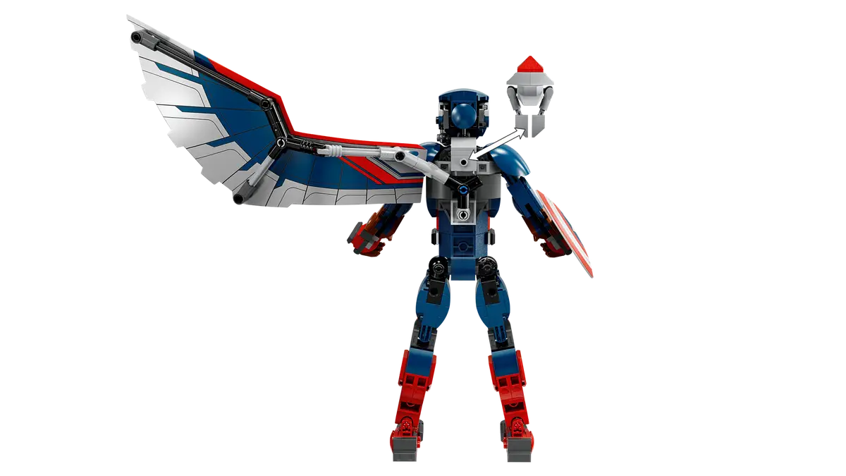 LEGO Marvel 76296 New Captain America Construction Figure, Fully Posable Superhero Action Figure with Iconic Shield, Detachable Redwing Drone, and Buildable Wings, Toy for Kids Aged 8+ (359 Pieces)