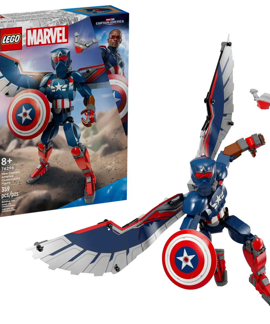 LEGO Marvel 76296 New Captain America Construction Figure, Fully Posable Superhero Action Figure with Iconic Shield, Detachable Redwing Drone, and Buildable Wings, Toy for Kids Aged 8+ (359 Pieces)
