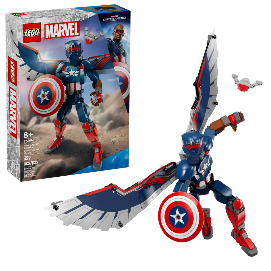 LEGO Marvel 76296 New Captain America Construction Figure, Fully Posable Superhero Action Figure with Iconic Shield, Detachable Redwing Drone, and Buildable Wings, Toy for Kids Aged 8+ (359 Pieces)