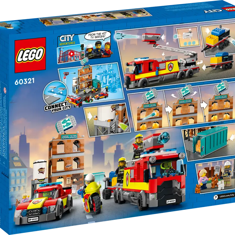 LEGO City 60321 Fire Brigade Set – 766 Pieces – For Kids 7+ Years – Fire Truck, Helicopter, and Building Blaze Rescue