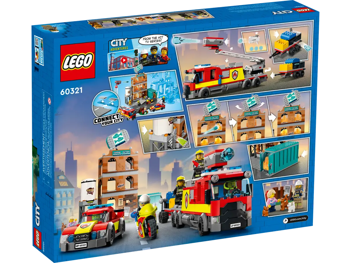LEGO City 60321 Fire Brigade Set – 766 Pieces – For Kids 7+ Years – Fire Truck, Helicopter, and Building Blaze Rescue