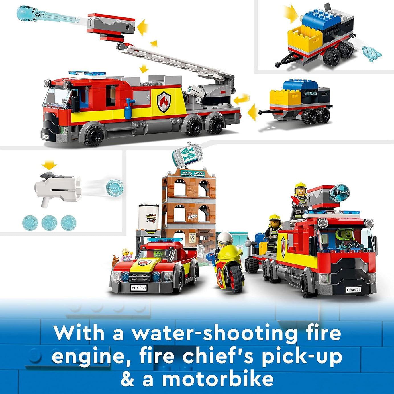 LEGO City 60321 Fire Brigade Set – 766 Pieces – For Kids 7+ Years – Fire Truck, Helicopter, and Building Blaze Rescue
