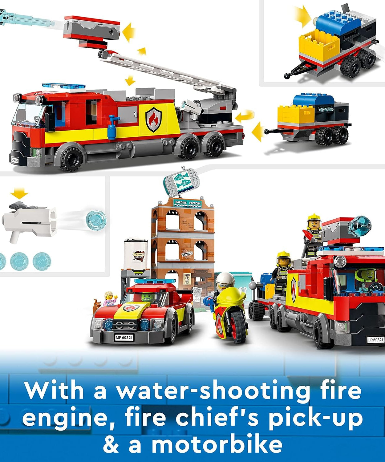 LEGO City 60321 Fire Brigade Set – 766 Pieces – For Kids 7+ Years – Fire Truck, Helicopter, and Building Blaze Rescue