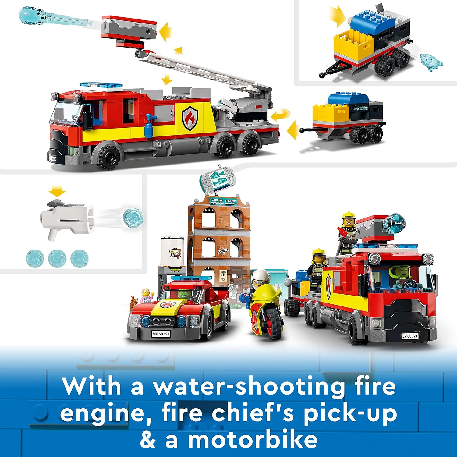 LEGO City 60321 Fire Brigade Set – 766 Pieces – For Kids 7+ Years – Fire Truck, Helicopter, and Building Blaze Rescue