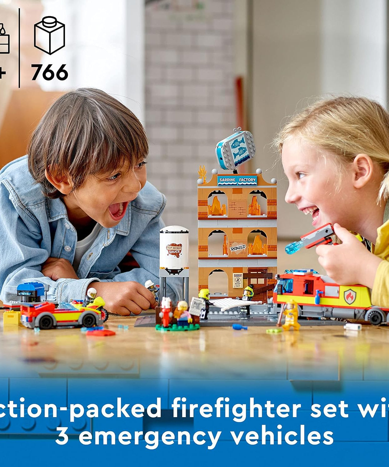 LEGO City 60321 Fire Brigade Set – 766 Pieces – For Kids 7+ Years – Fire Truck, Helicopter, and Building Blaze Rescue