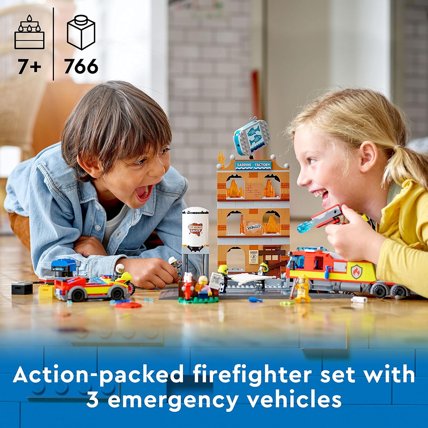 LEGO City 60321 Fire Brigade Set – 766 Pieces – For Kids 7+ Years – Fire Truck, Helicopter, and Building Blaze Rescue