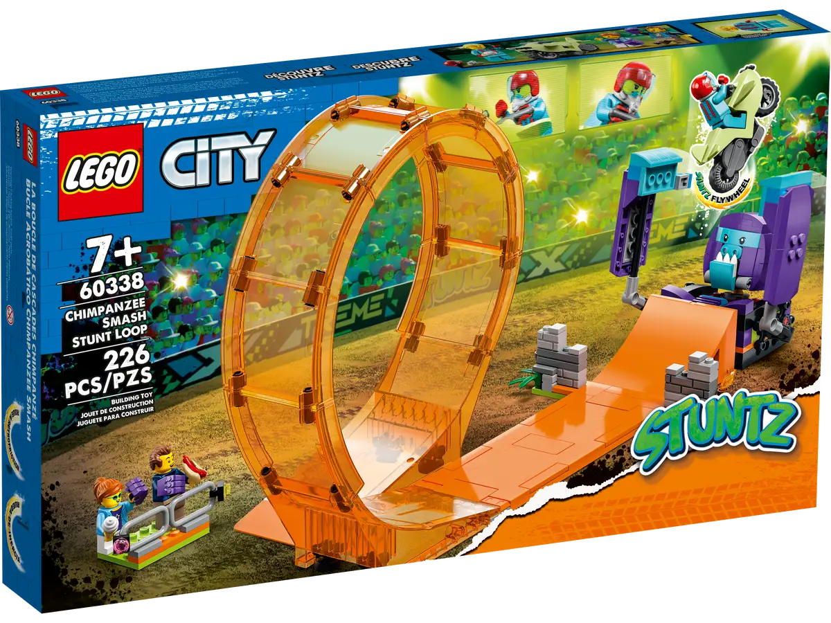 LEGO City 60338 - Chimpanzee Smash Stunt Loop Challenge Set with Stunt Bike | 226 Pieces | Ages 7+ | Flywheel-Powered Stunt Bike & Minifigures | City Stuntz Series