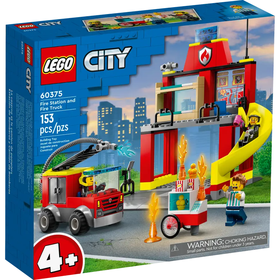 LEGO City 60375 Fire Station and Fire Engine Playset | 153 Pieces | Fun Rescue Role-Play Set for Kids | 3 Minifigures | Ages 4+ | Compact Fire Station with Accessories and Easy-to-Build Fire Truck