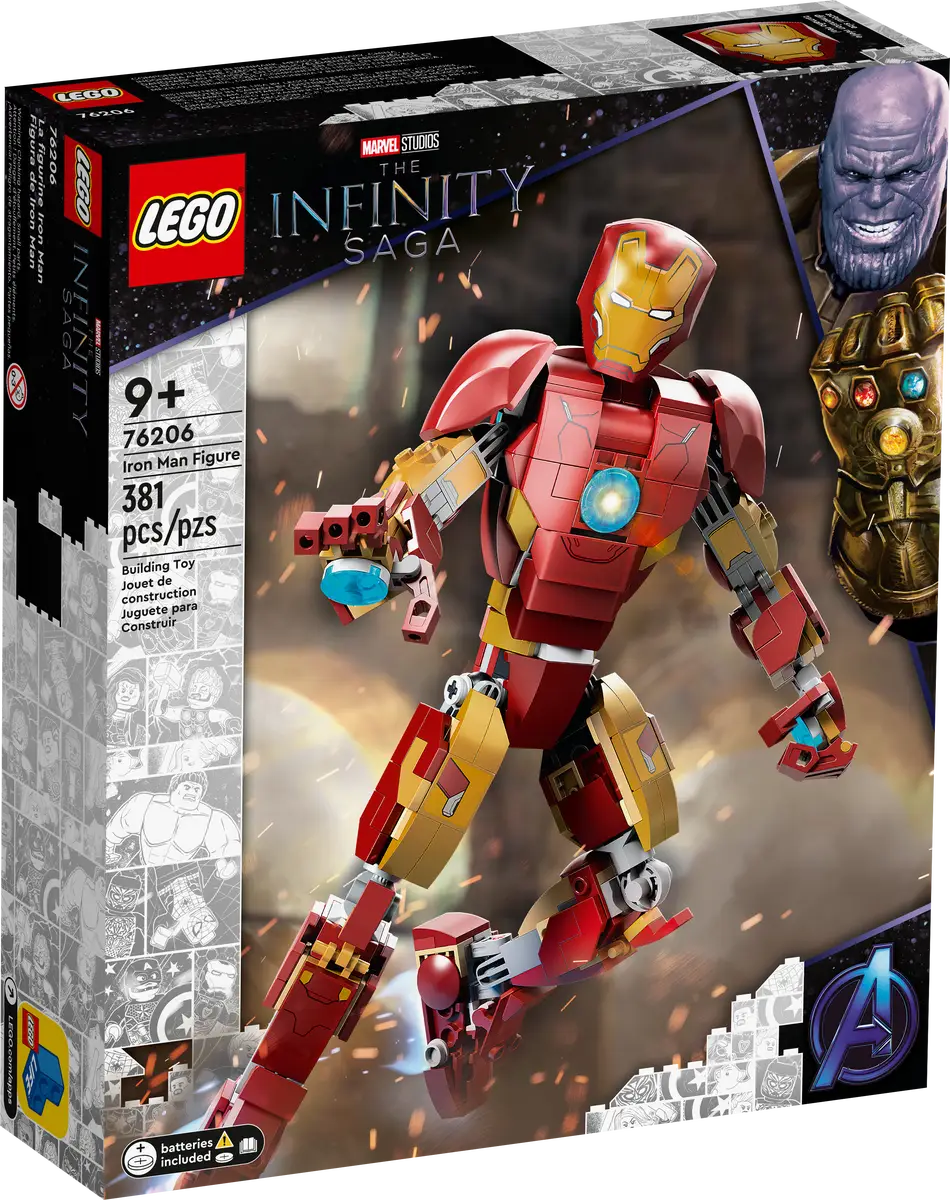 LEGO Marvel 76206 Iron Man Figure Set | 381 Pieces | 9-Inch Posable Iron Man Model for Kids 9+ | Collectible Iron Man Action Figure for Marvel Fans