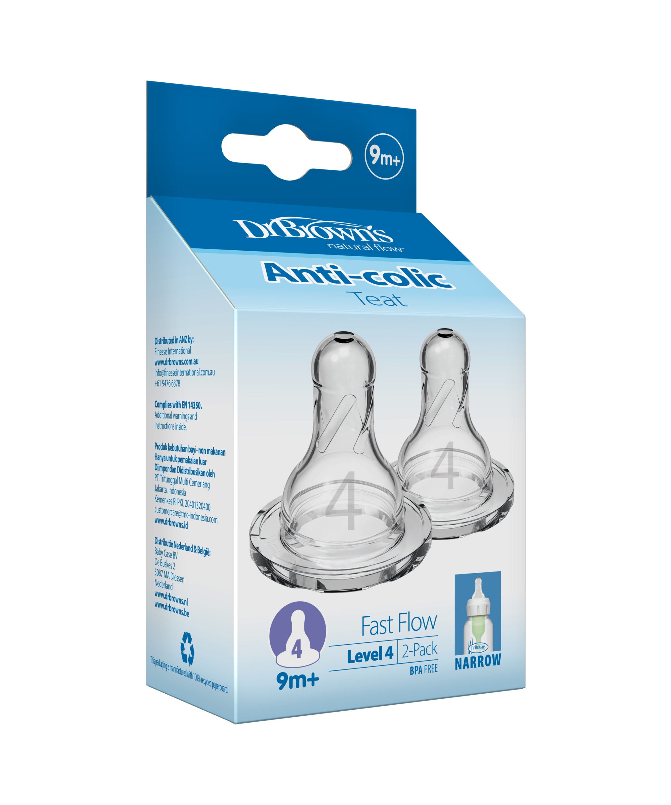 Dr. Brown's Natural Flow Anti-Colic Teat - Level 4 - Fast Flow | Narrow Neck for 9m+ | Pack of 2 Teats
