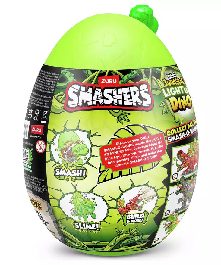 Zuru Smashers Mini Jurassic Light Up Dino - Over 6 Surprises, Unbox, Build & Battle Dino Fun for Kids 5+