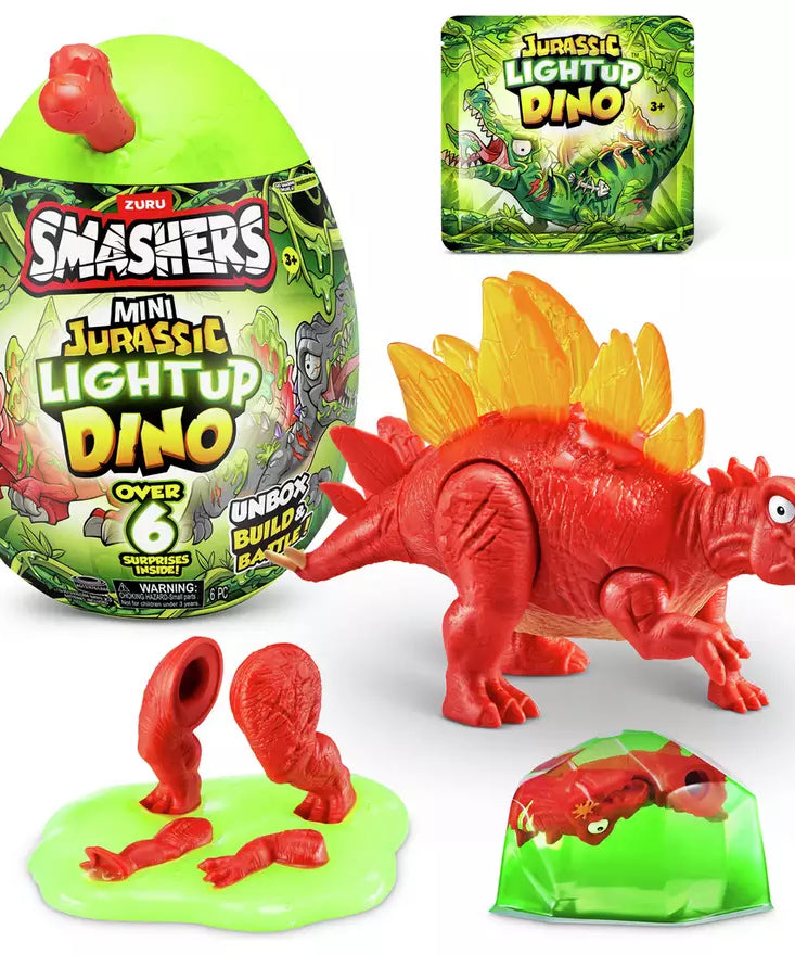 Zuru Smashers Mini Jurassic Light Up Dino - Over 6 Surprises, Unbox, Build & Battle Dino Fun for Kids 5+