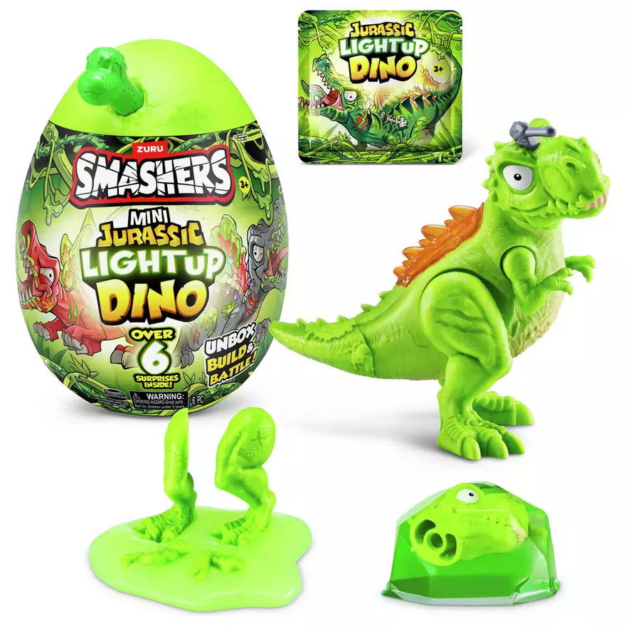 Zuru Smashers Mini Jurassic Light Up Dino - Over 6 Surprises, Unbox, Build & Battle Dino Fun for Kids 5+