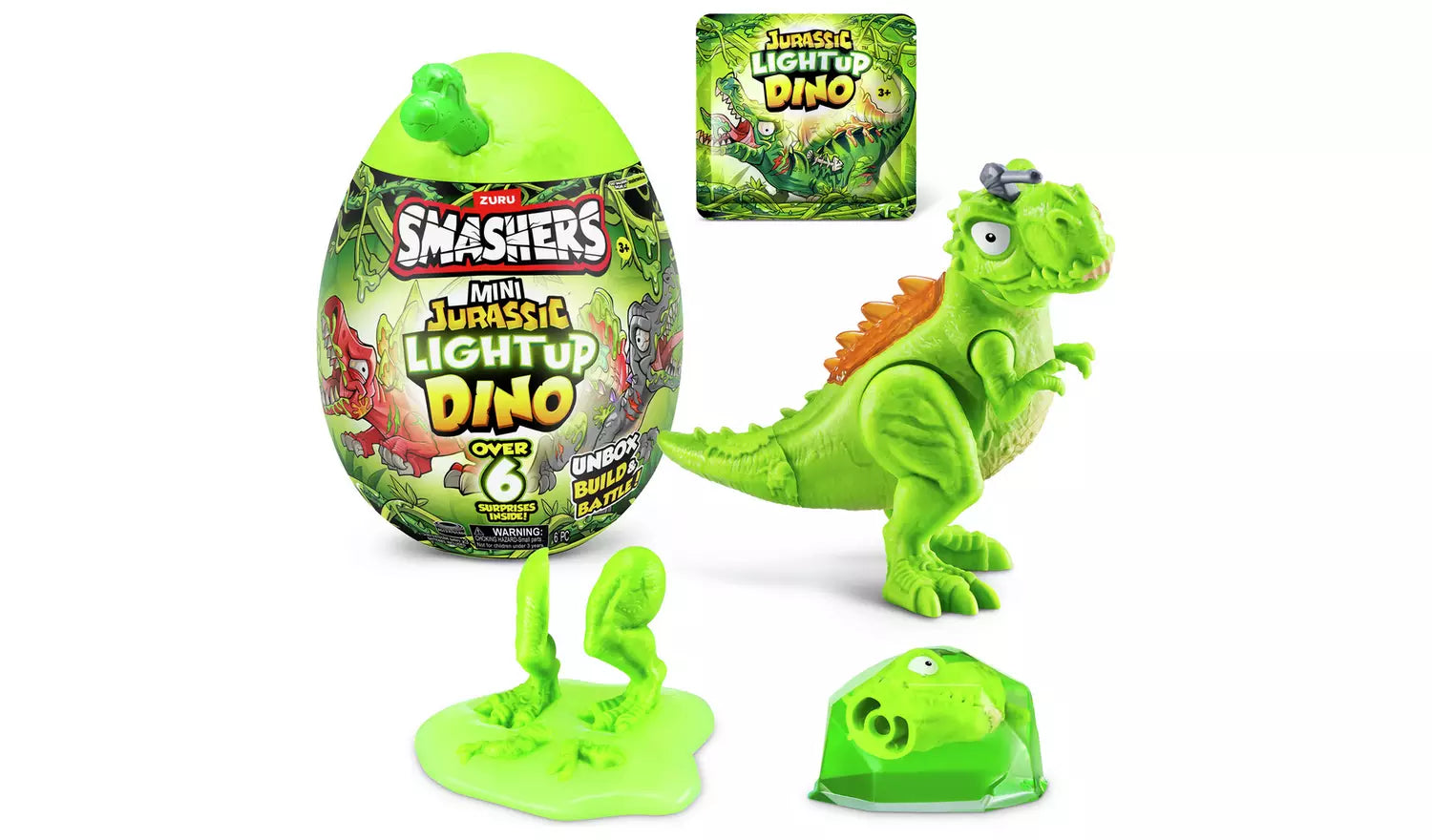 Zuru Smashers Mini Jurassic Light Up Dino - Over 6 Surprises, Unbox, Build & Battle Dino Fun for Kids 5+