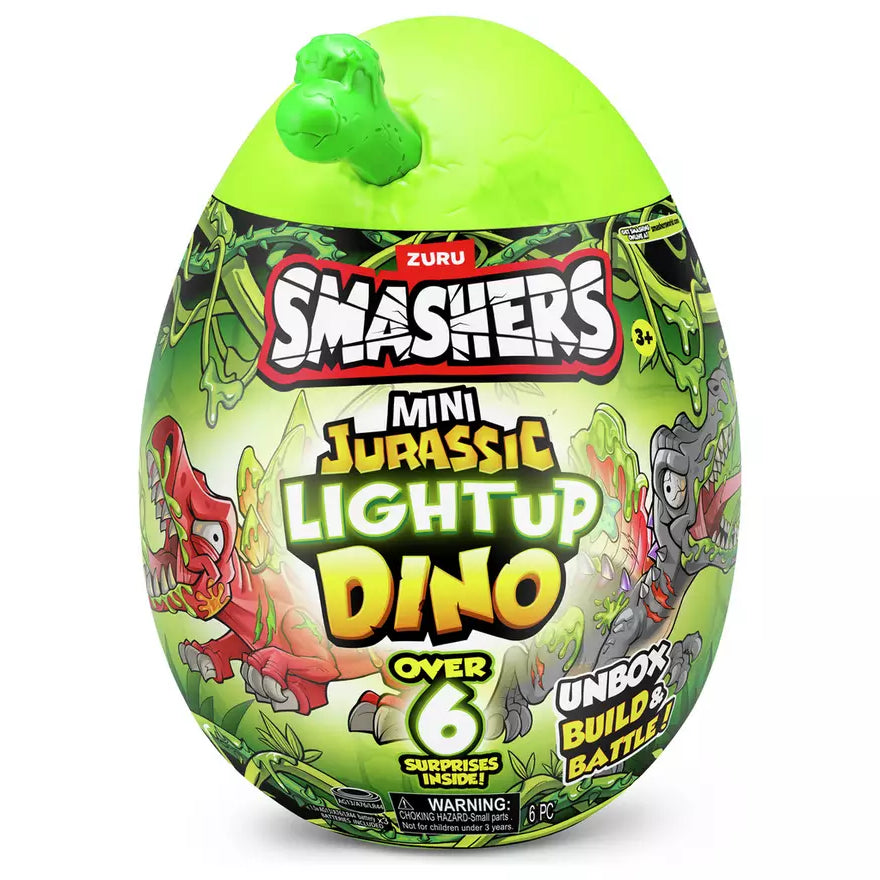 Zuru Smashers Mini Jurassic Light Up Dino - Over 6 Surprises, Unbox, Build & Battle Dino Fun for Kids 5+