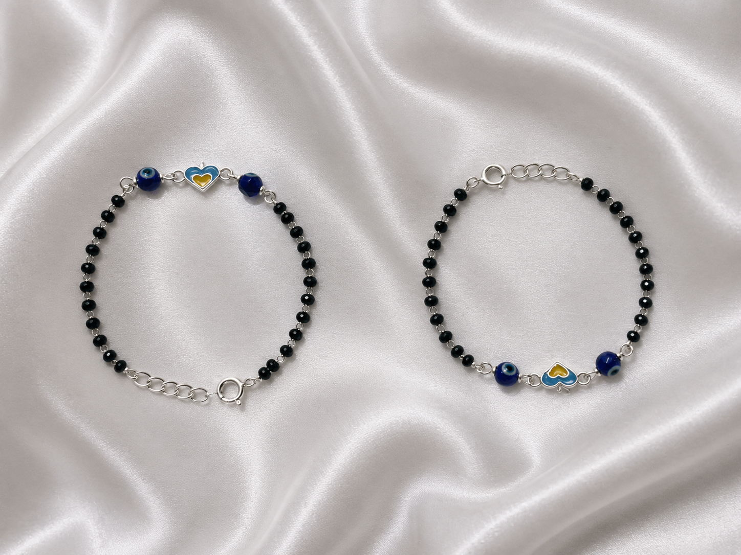 Blue Heart & Evil Eye Enamel Nazariya - 925 Sterling Silver Protective Bracelet for Kids