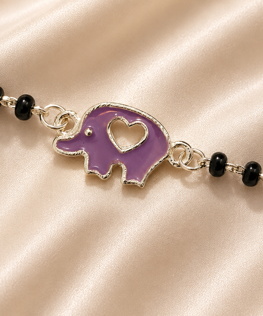 Whimsical Purple Elephant Heart Nazariya - 925 Sterling Silver Protective Bracelet for Kids