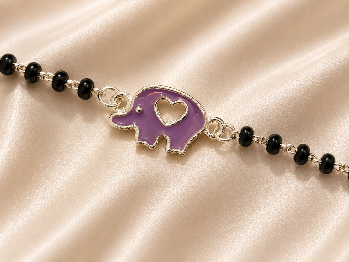 Whimsical Purple Elephant Heart Nazariya - 925 Sterling Silver Protective Bracelet for Kids