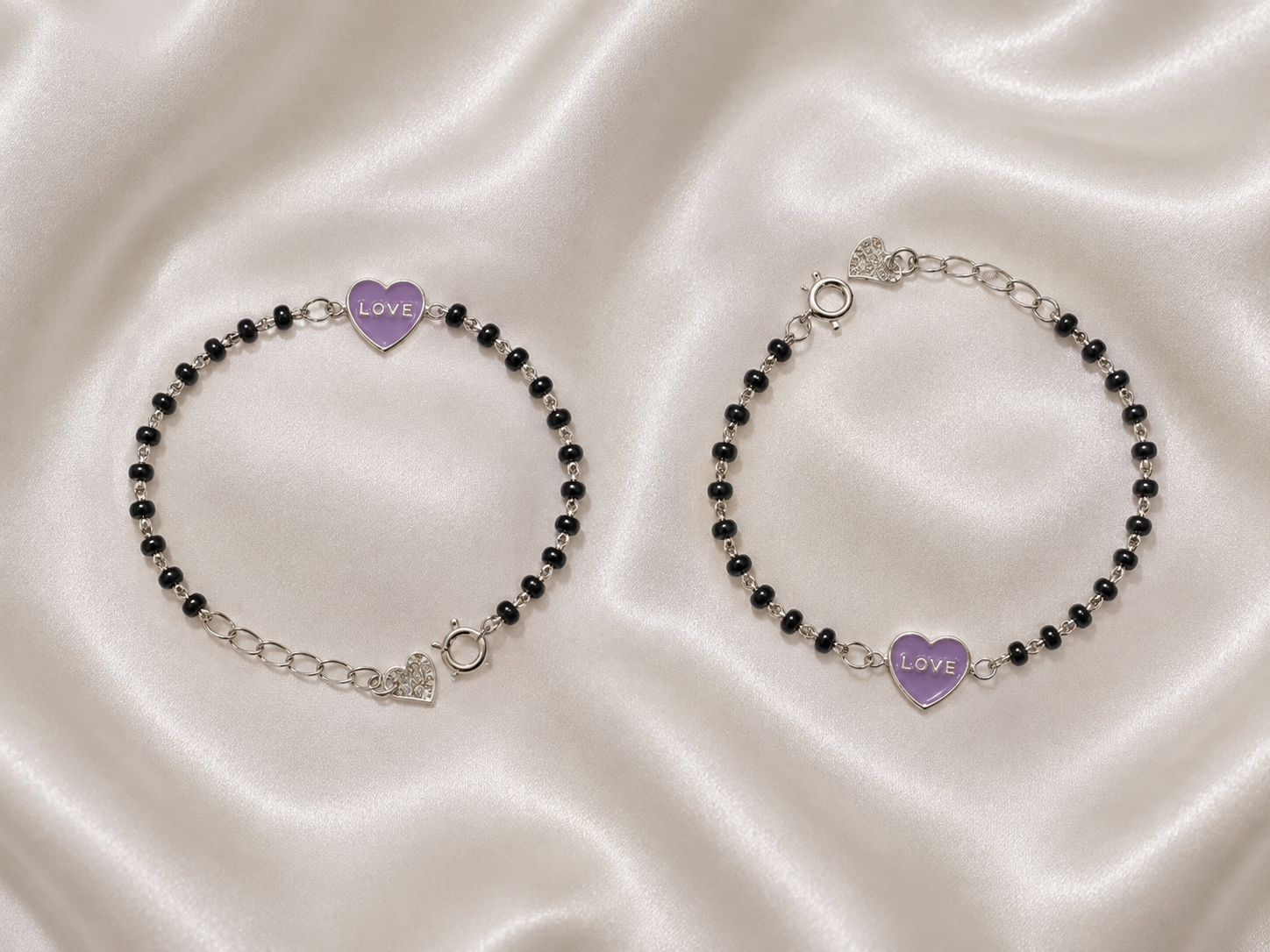 Purple "LOVE" Heart Enamel Nazariya - 925 Sterling Silver Protective Bracelet for Kids