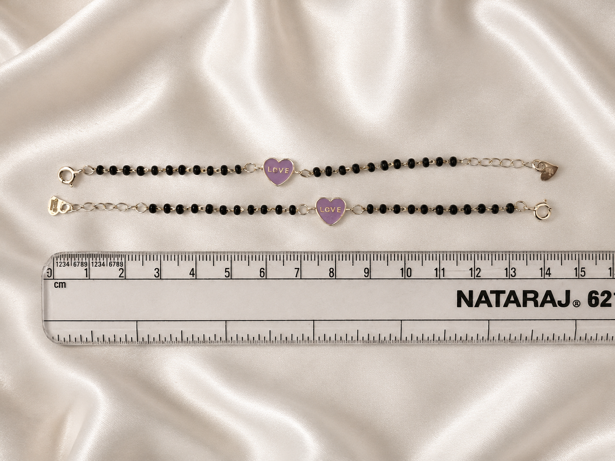 Purple "LOVE" Heart Enamel Nazariya - 925 Sterling Silver Protective Bracelet for Kids