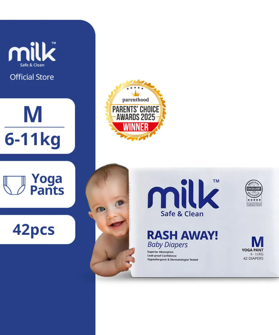 Milk Safe & Clean Baby Diapers Size-3 Medium (M) 42pcs | Yoga Pant Style Pull-Ups | 6-11kg | RashDefense™ Active Fit