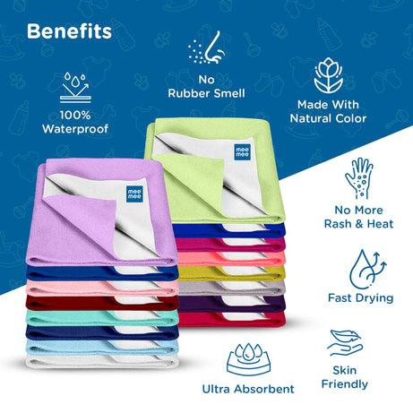 Mee Mee Total Dry & Breathable Waterproof Mattress Protector Sheet for Babies | Ultra Absorbent & Rash-Free Dry Mat for Newborns | Reusable Diaper-Free Night Sheet in Small, Medium, Large & XL Sizes | SUbject to Availability Color will be Provided