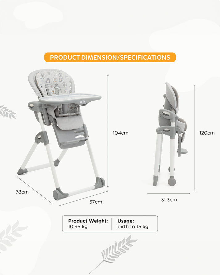 Joie Multiply 6-in-1 Highchair (Arctic) - The Ultimate Convertible Seat from Baby Recliner to Toddler Play Table