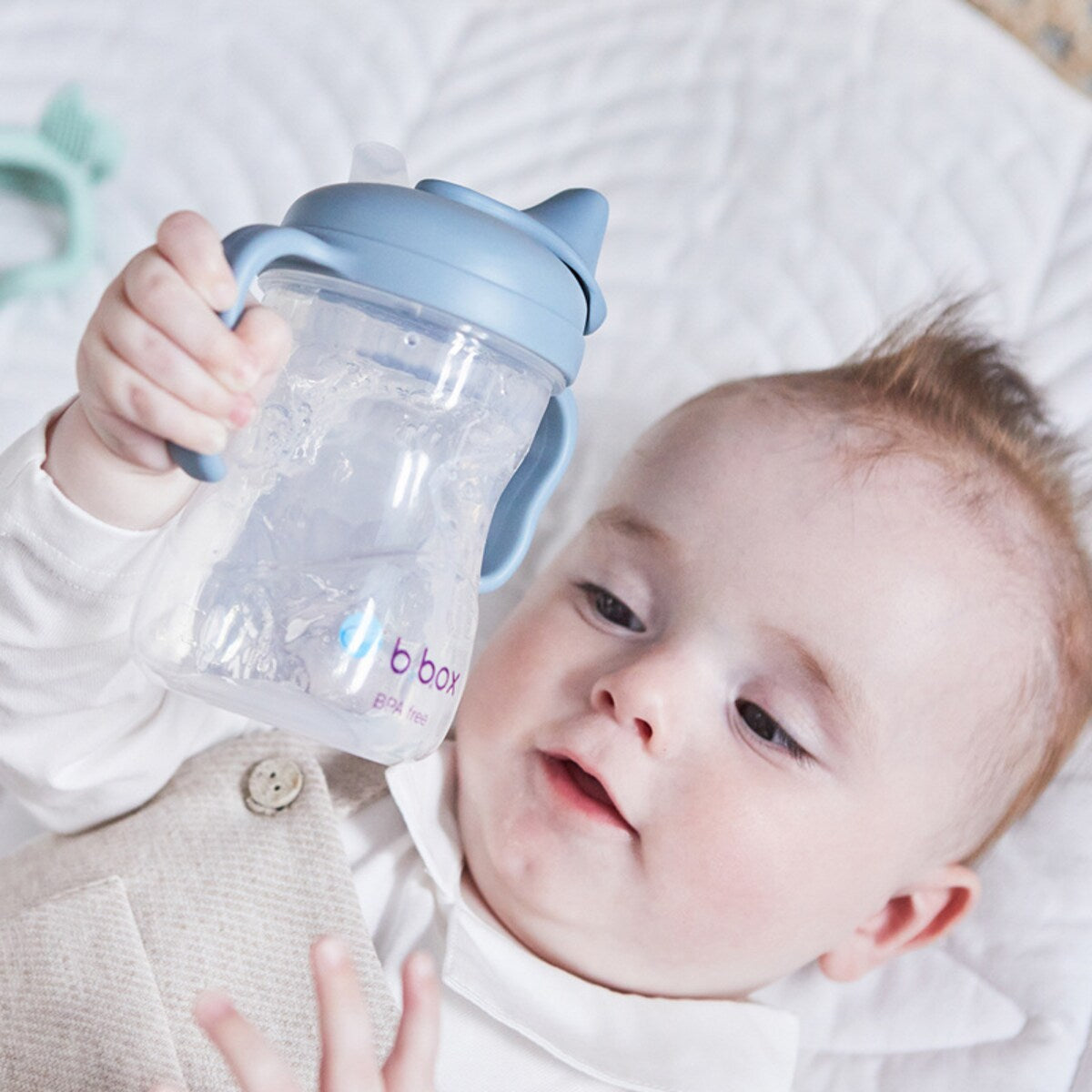 b.box Soft Silicone Spout Cup | Ocean Blue | for Babies 4 Months+ | BPA-Free Non-Spill Starter Cup with Ergonomic Handles | 240ml | Dishwasher Safe | Leak-Proof & Interchangeable Lid