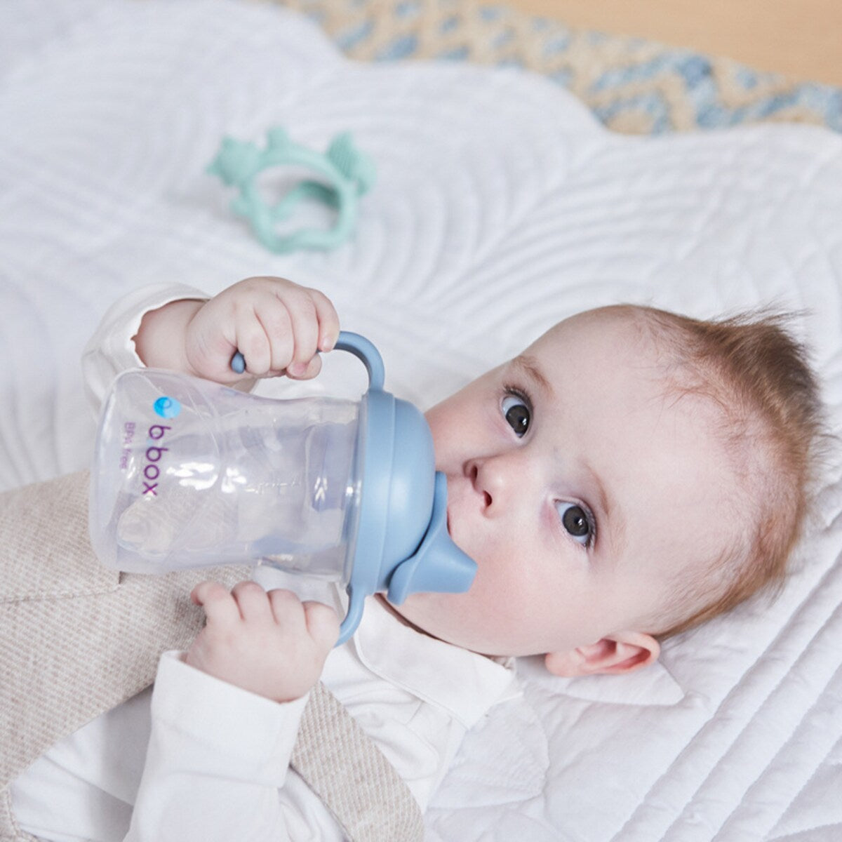 b.box Soft Silicone Spout Cup | Ocean Blue | for Babies 4 Months+ | BPA-Free Non-Spill Starter Cup with Ergonomic Handles | 240ml | Dishwasher Safe | Leak-Proof & Interchangeable Lid