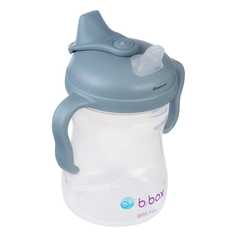 b.box Soft Silicone Spout Cup | Ocean Blue | for Babies 4 Months+ | BPA-Free Non-Spill Starter Cup with Ergonomic Handles | 240ml | Dishwasher Safe | Leak-Proof & Interchangeable Lid