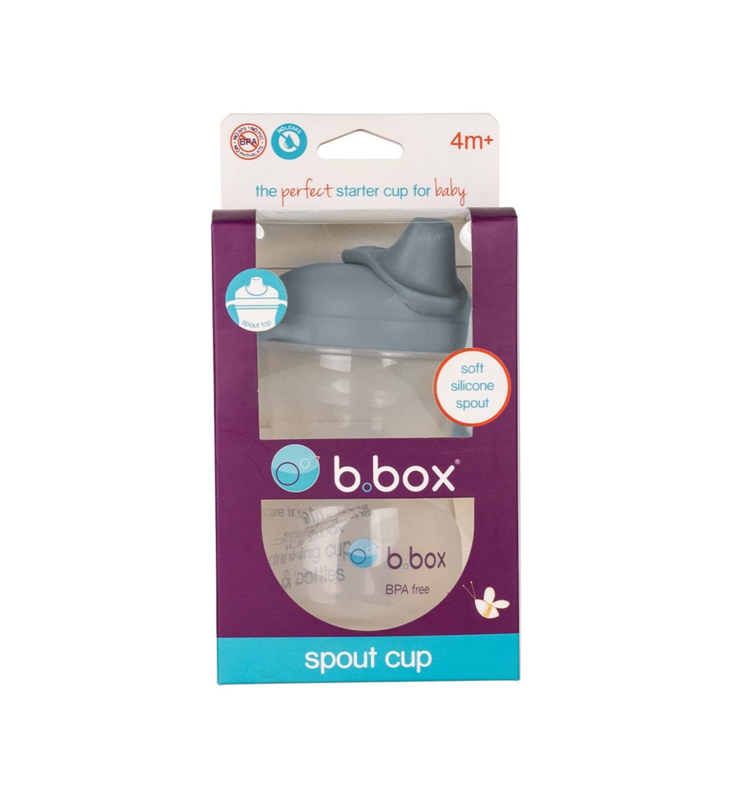 b.box Soft Silicone Spout Cup | Ocean Blue | for Babies 4 Months+ | BPA-Free Non-Spill Starter Cup with Ergonomic Handles | 240ml | Dishwasher Safe | Leak-Proof & Interchangeable Lid