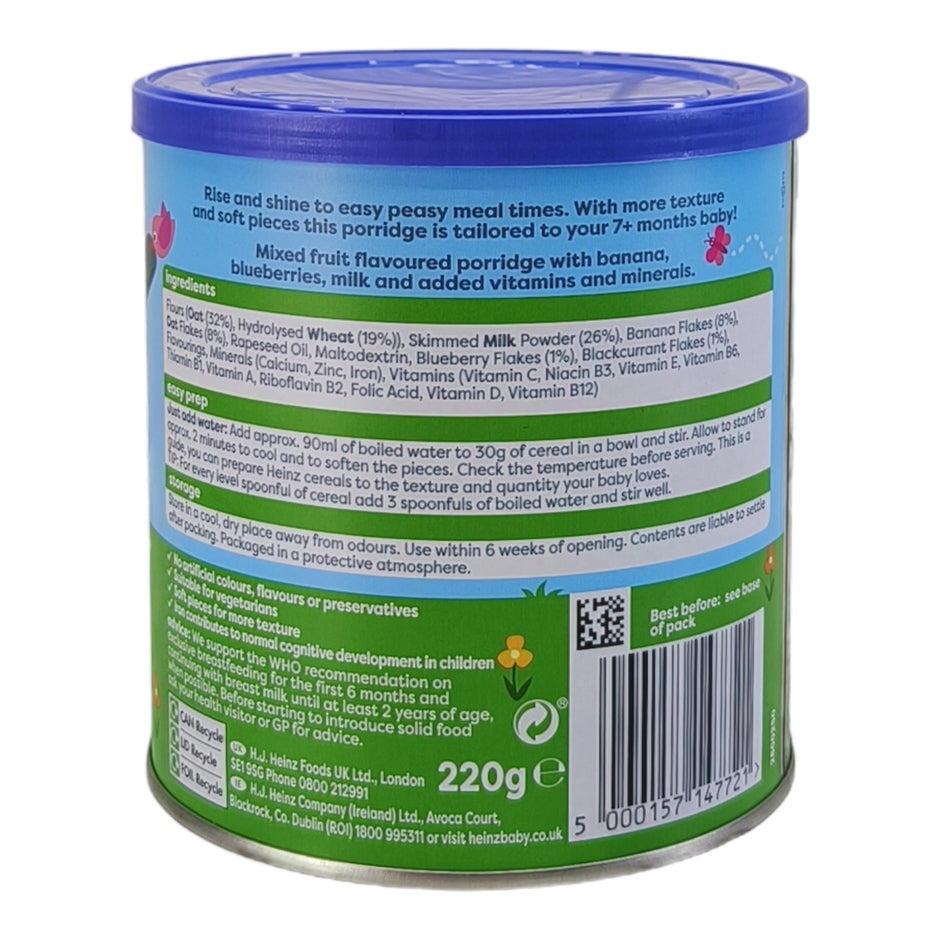 Heinz Blueberry Multigrain Porridge for 7+ Months | 220g - Nutritional and Tasty First Food Option