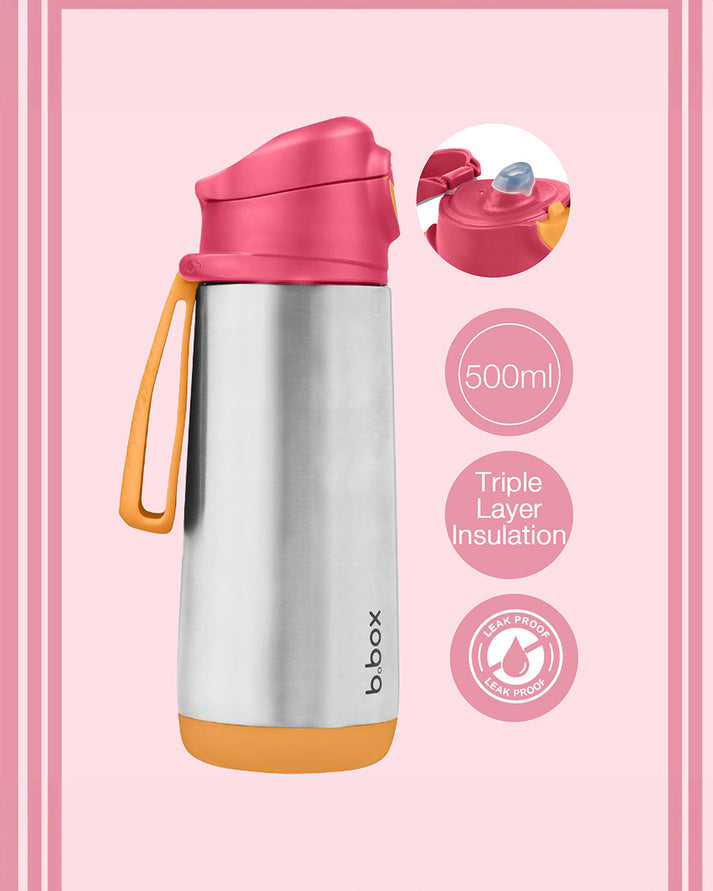 b.box 500ml Insulated Sport Spout Bottle for Kids – Stainless Steel Leak-Proof Hydration Bottle with Flip Lid | BPA-Free | 8 Color Variants